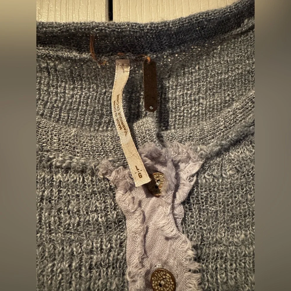 Free People Blue Mountain Song Henley Knit Long Sleeve - Size L